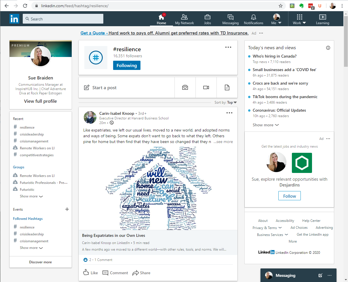 LinkedIn - use hashtags and groups to find new resources and opportunities and resources